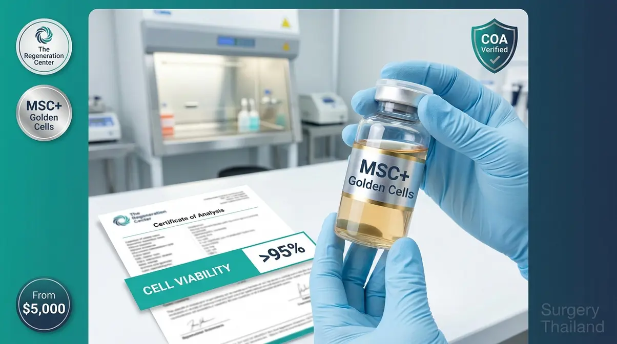 The Regeneration Center Bangkok GMP-certified MSC Golden Cells stem cell therapy with verified Certificate of Analysis